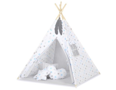 Dwustronna mata do tipi z wypełnieniem - Gwiazdy szaro-niebieskie/szary