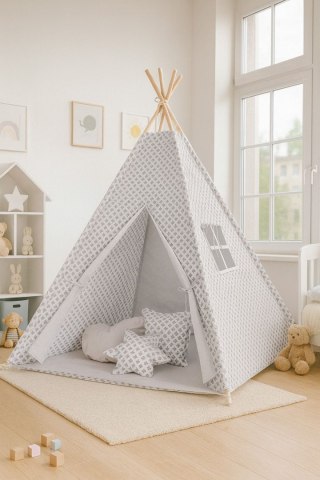 Namiot Tipi dla dzieci + zawieszki pióra - Krzyżyki szare/szary