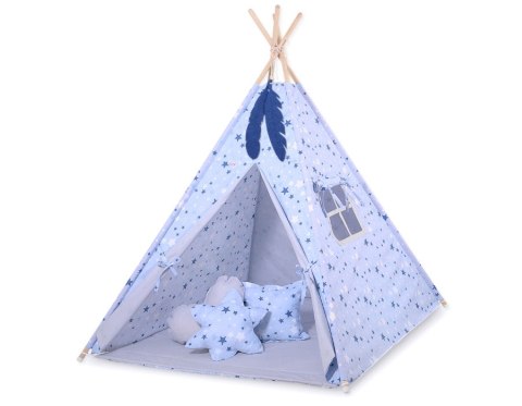 Dwustronna mata do tipi z wypełnieniem - gwiazdki niebiesko-granatowe/szary