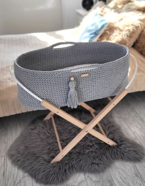 Kosz Mojżesza BOHO bawełniany Handmade z materacykiem - ciemny szary
