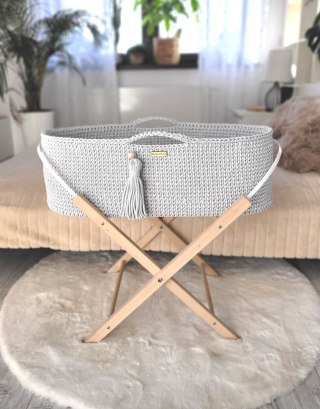 Kosz Mojżesza BOHO bawełniany Handmade z materacykiem - jasny szary