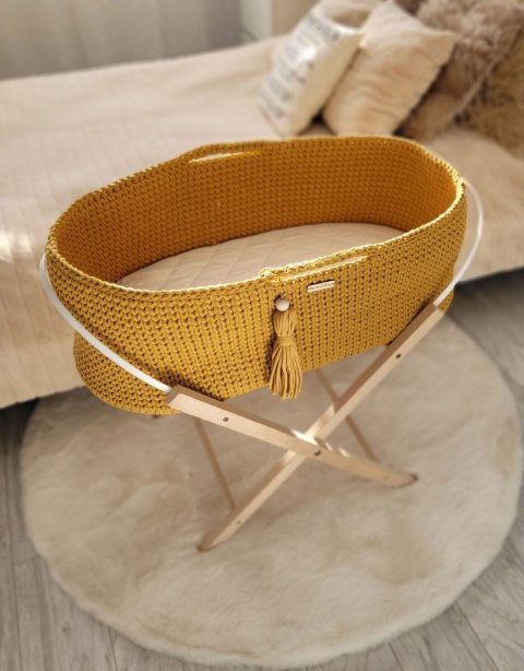 Kosz Mojżesza BOHO bawełniany Handmade z materacykiem - musztardowy