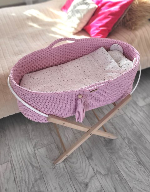 Kosz Mojżesza BOHO bawełniany Handmade z materacykiem - różowy