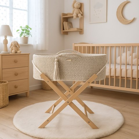 Kosz Mojżesza BOHO Handmade ze stojakiem - jasny beżowy