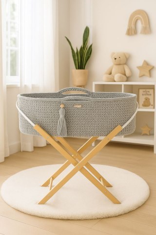 Kosz Mojżesza BOHO Handmade ze stojakiem - jasny szary