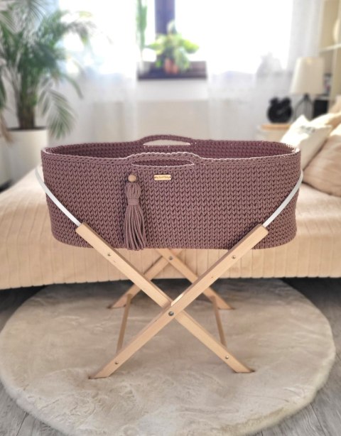Kosz Mojżesza BOHO bawełniany Handmade z materacykiem - mauve