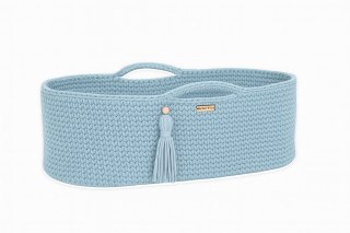 Kosz Mojżesza BOHO bawełniany Handmade z materacykiem - misty blue
