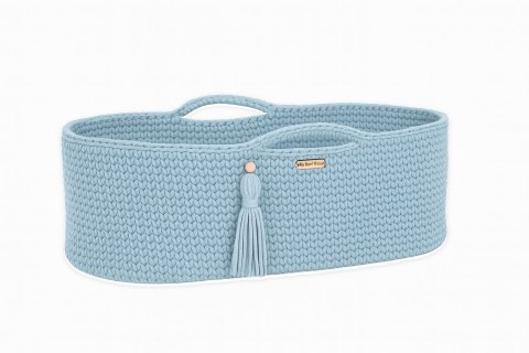 Kosz Mojżesza BOHO bawełniany Handmade z materacykiem - misty blue