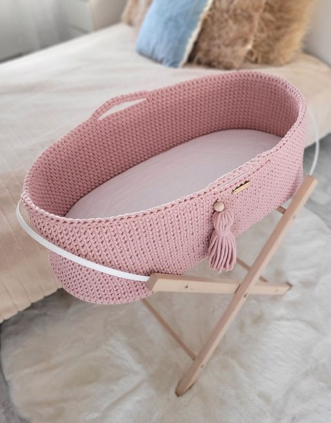 Kosz Mojżesza BOHO bawełniany Handmade z materacykiem - pastel pink