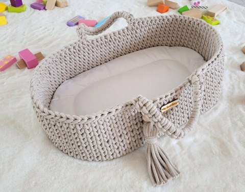 Kosz Mojżesza BOHO bawełniany nosidełko dla lalek - jasny beż