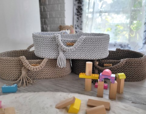 Kosz Mojżesza BOHO bawełniany nosidełko dla lalek - jasny beż